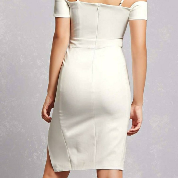 White Open Shoulder  Dress by Dark Pink - Picture 4 of 8